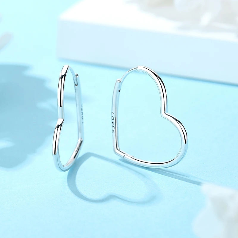 925 Sterling Silver Heart Hoop Earrings