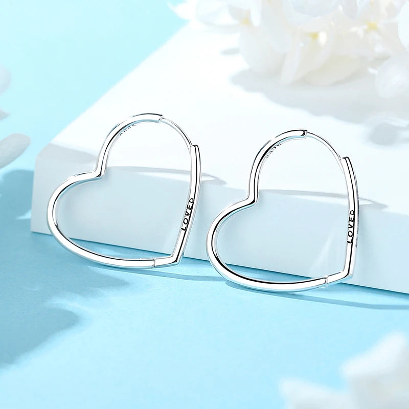 925 Sterling Silver Heart Hoop Earrings