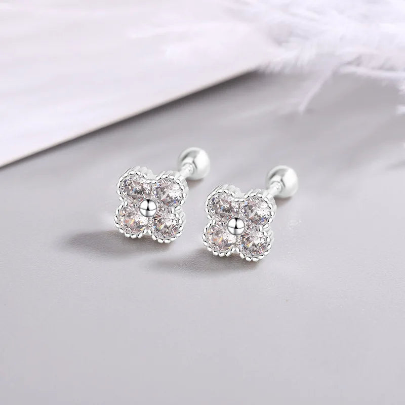 925 Sterling Silver Zircon Flower Stud Earrings