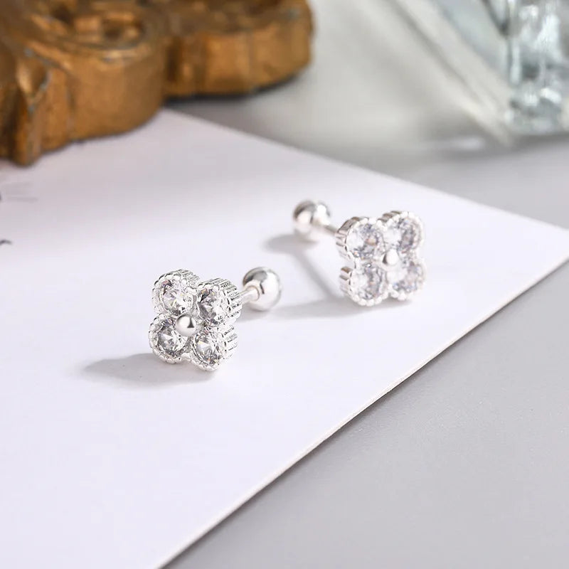 925 Sterling Silver Zircon Flower Stud Earrings