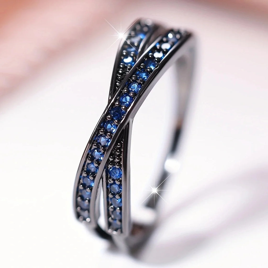 AURELUX Crossed Emerald Sparkle Ring