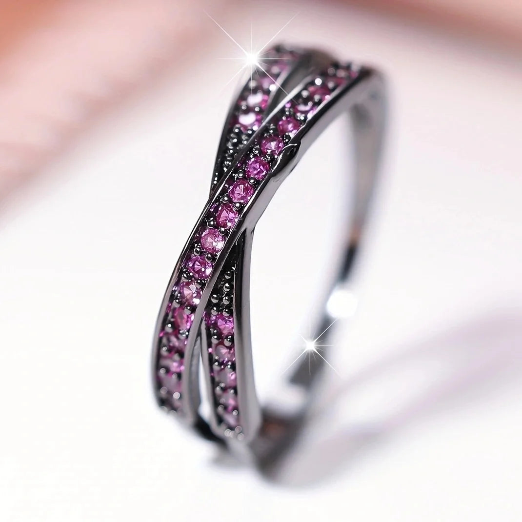 AURELUX Crossed Emerald Sparkle Ring