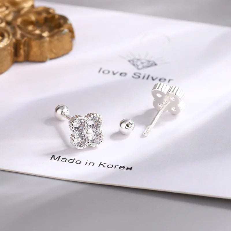 925 Sterling Silver Zircon Flower Stud Earrings