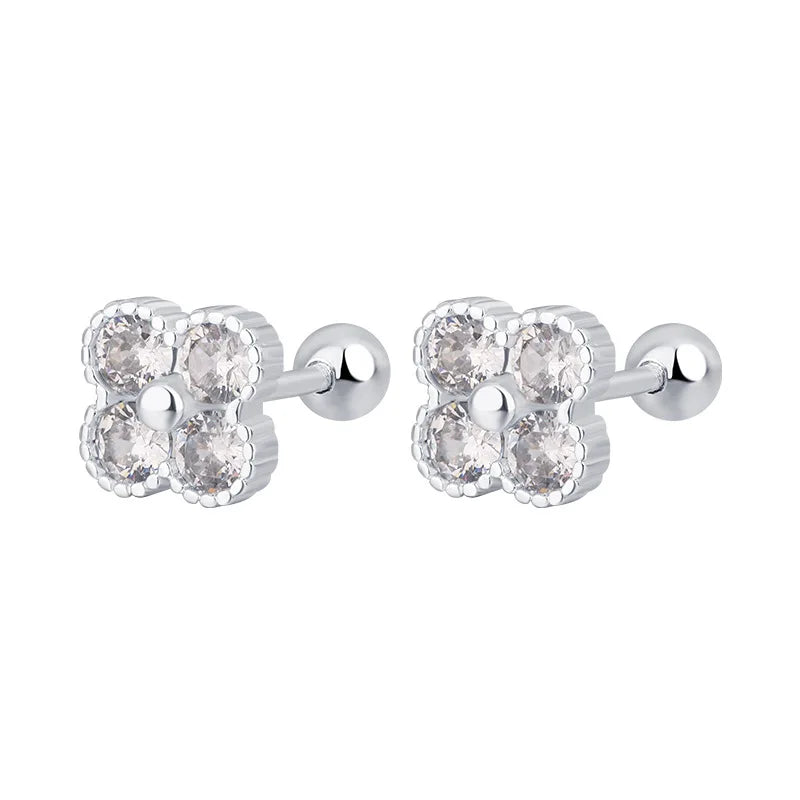 925 Sterling Silver Zircon Flower Stud Earrings