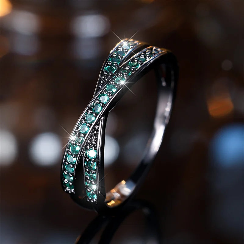 AURELUX Crossed Emerald Sparkle Ring